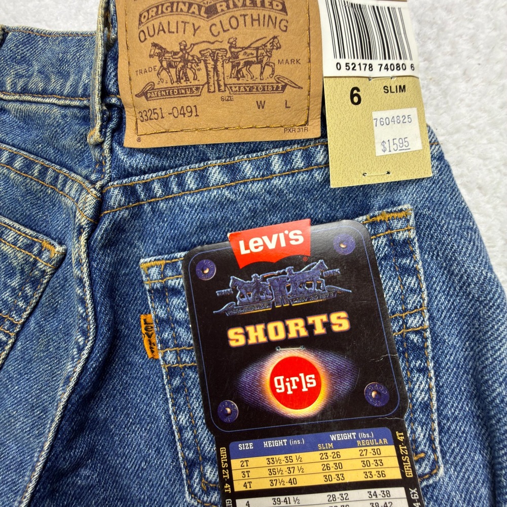 Vintage 90s Levis Slim Girls Denim Shorts Size 6 Blue NWT NOS Y2K